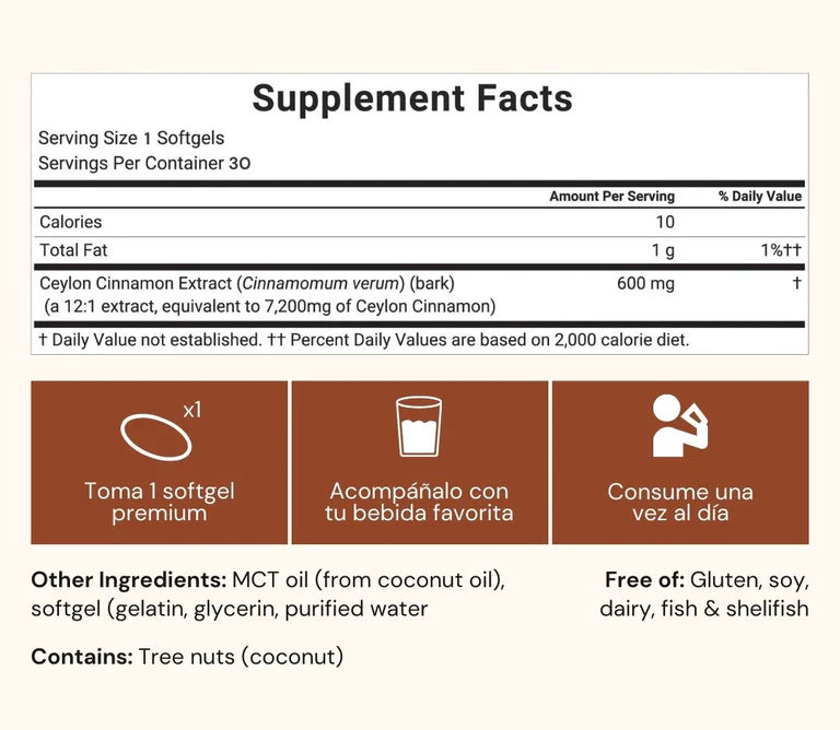 Canela de Ceilán – equivalente a 7.200 mg (con Aceite MCT)