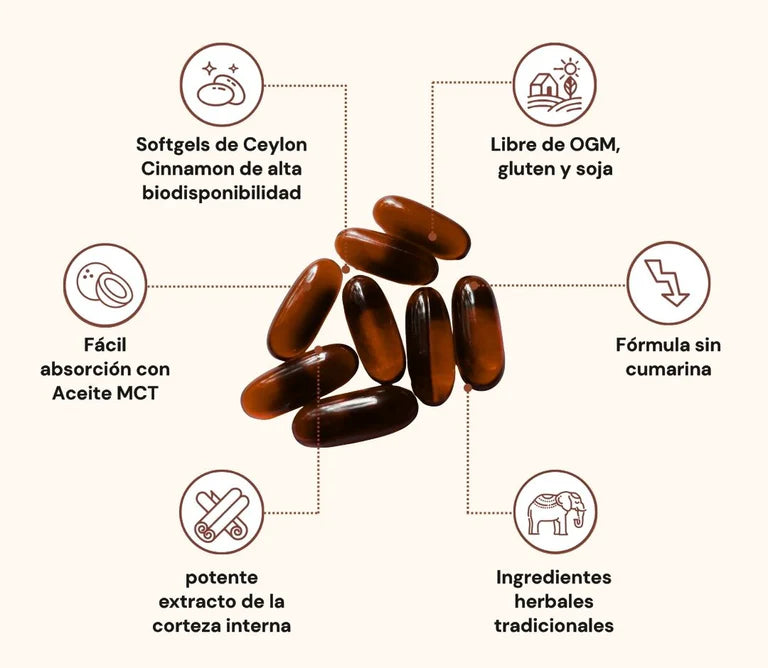 Canela de Ceilán – equivalente a 7.200 mg (con Aceite MCT)