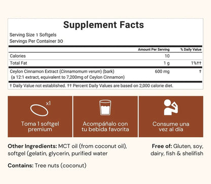 Canela de Ceilán – equivalente a 7.200 mg (con Aceite MCT)